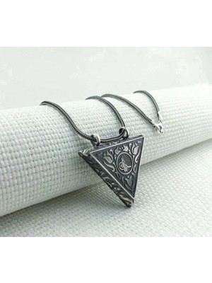 Gul Desenli Osmanlı Tugralı Muska Kabi 925 Ayar Gümüş Erkek Kolye