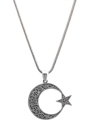 Ay Yıldızlı  925 Ayar Gümüş Erkek Kolye