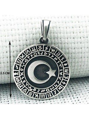 Göktürk Alfabesi Yazılı Ay Yıldız  925 Ayar Gümüş Erkek Kolye Ucu