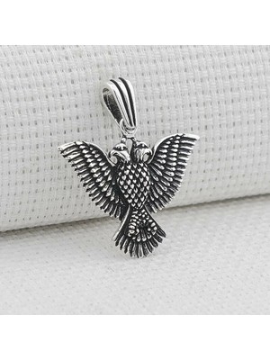 Çift Başlı Kartal  Türk Yazılı 925 Ayar Gümüş Erkek Kolye Ucu