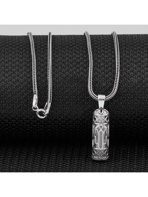 Silindir Tasarımlı Fatma Ananın Eli Kebir Dualı Cevşen 925 Ayar Gümüş Erkek Kolye