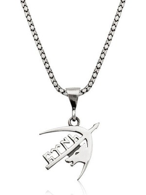 Bozkurt Ok Göktürkce Yazılı 925 Ayar Gümüş Erkek Kolye