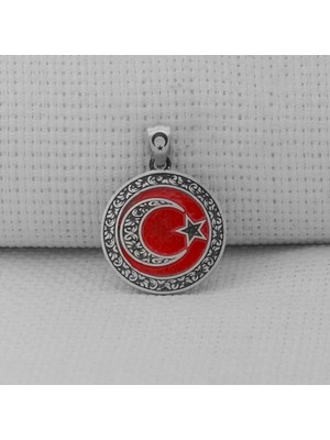 Gravur Işlemeliorta Boy Ay Yıldız 925 Ayar Gümüş Erkek Kolye Ucu