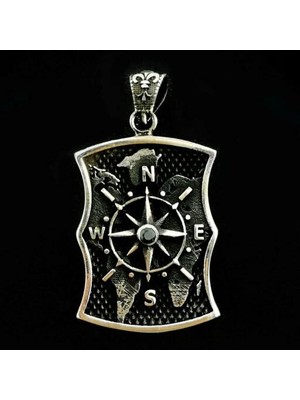 Özel Pusula Tasarımlı  925 Ayar Gümüş Erkek Kolye Ucu