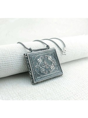 Osmanlı Tuğralı Kral Zincirli Kabi Muska 925 Ayar Gümüş Erkek Kolye