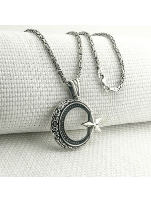 Ay Yıldızlı Kral Zincir  925 Ayar Gümüş Erkek Kolye