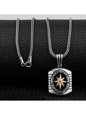 Özel Pusula Tasarımlı  925 Ayar Gümüş Erkek Kolye