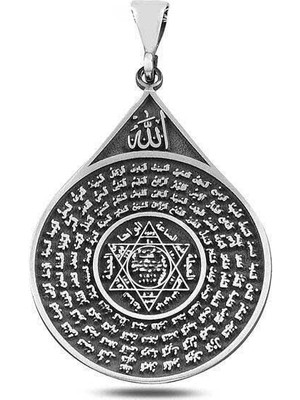 Esmahul Husna Dua Işlemeli Mührü Süleyman 925 Ayar Gümüş Erkek Kolye