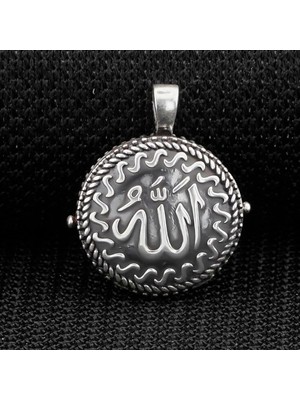 Allah Yazılı Çift Taraflı Açılabilir Cevşen 925 Ayar Gümüş Erkek Kolye Ucu