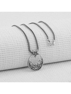 Ay Yıldız Tasarımlı  925 Ayar Gümüş Erkek Kolye