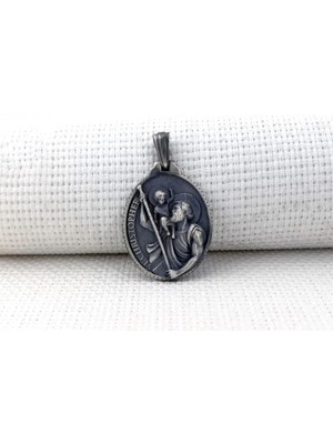 Aziz Christopher Üç Boyutlu  925 Ayar Gümüş Erkek Kolye Ucu