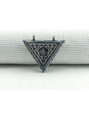 Osmanlı Tuğralı Üçgen Kabi Muska 925 Ayar Gümüş Erkek Kolye Ucu