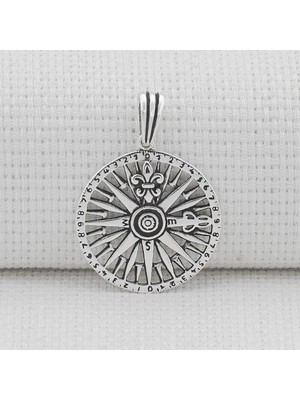 Acı Tasarımlı Pusula 925 Ayar Gümüş Erkek Kolye Ucu