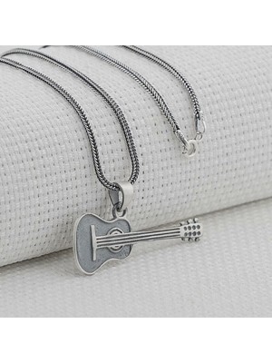 Gitar Tasarımlı 925 Ayar Gümüş Erkek Kolye