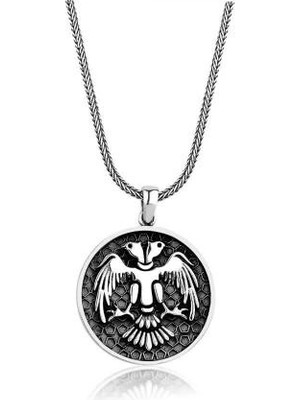 Selçuklu Kartal Motifli  925 Ayar Gümüş Erkek Kolye