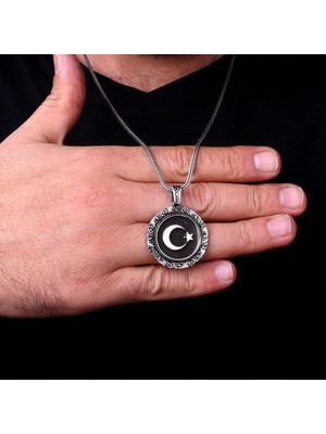 Ay Yıldızlı  925 Ayar Gümüş Erkek Kolye