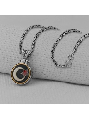 Ay Yıldız Ortası Dönen  Kral Zincir 925 Ayar Gümüş Erkek Kolye