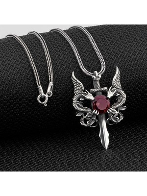 Ejderha Tasarımlı Zirkon Taşlı 925 Ayar Gümüş Erkek Kolye
