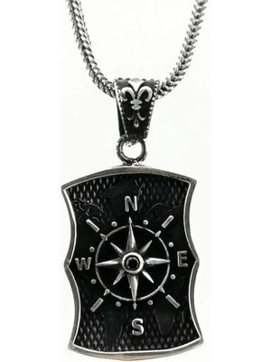 Özel Pusula Tasarımlı  925 Ayar Gümüş Erkek Kolye