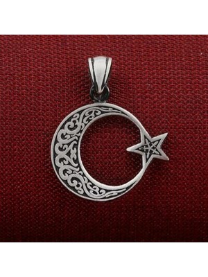 Ay Yıldız  Tasarımlı 925 Ayar Gümüş Erkek Kolye Ucu