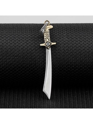 Mogol Kılıcı Beyaz Zirkon Taşlı 925 Ayar Gümüş Erkek Kolye Ucu