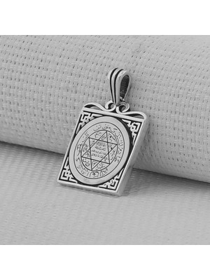 Hz Süleyman Mührü Kare Model 925 Ayar Gümüş Erkek Kolye Ucu