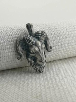 Sakallı Koç Başı Üç Boyutlu 925 Ayar Gümüş Erkek Kolye Ucu