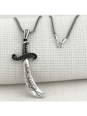 Zulfikar  La Feta Illa Ali La Seyfe Iila Zulfikar  925 Ayar Gümüş Erkek Kolye