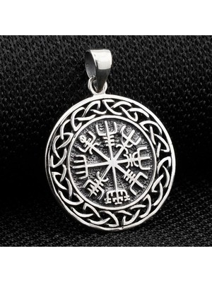 Viking Vegvisir Pusulası 925 Ayar Gümüş Erkek Kolye Ucu