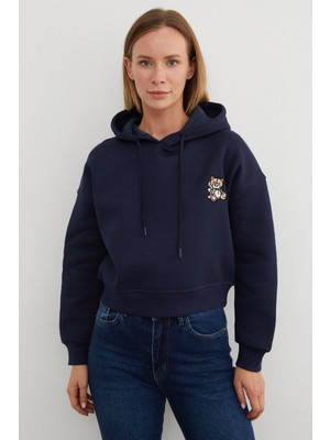 3 Iplik Ayıcık Nakışlı Kapüşonlu Sweatshirt