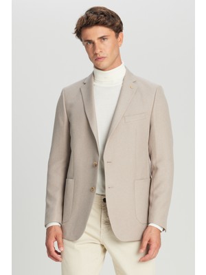 Altınyıldız Classics Erkek Bej Slim Fit Dar Kesim Mono Yaka Torba Cepli Blazer Ceket
