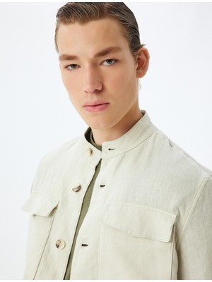 Koton Keten Ceket Hakim Yaka Kapaklı Cep Detaylı Düğmeli