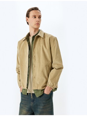 Koton Düğmeli Uzun Kollu Gömlek Yaka Fitilli Kadife Ceket