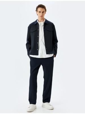 Koton Cep Detaylı Viskon Karışımlı Düğmeli Çizgili Eşofman Pantolon