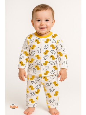 Ördek Desenli Bebek Pijama Takımı 9-12 Ay | Uzun Kollu Unisex Uyku Takımı Pamuklu 2'li Takım