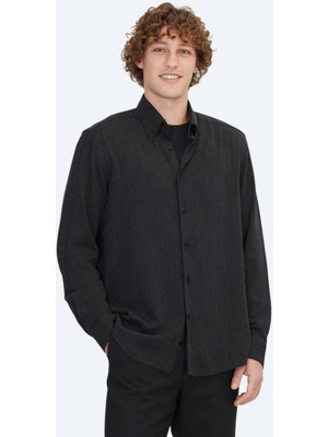 Siyah Regular Fit Dokuma Casual Gömlek