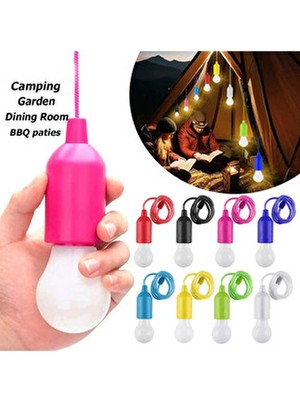 6 Lı Pilli Çek Bırak Yak Ipli Asmalı Taşınabilir Ampül Kamp Lambası Çadır Kiler Bahçe LED Işıldak