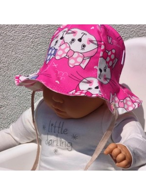 Çift Taraflı Bağlamalı Keten Görünümlü Bebek Bucket Şapka