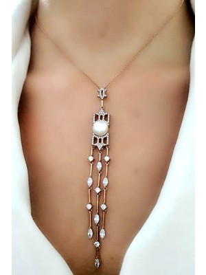 İtalyan tasarımı zirkon taşlı gümüş rose kolye zinciri asansörlü