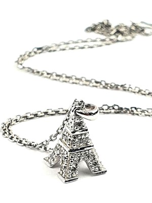 Ose Shop Eyfel kulesi figürlü pırlanta ışıltısında zirkon taşlı gümüş minimal tasarım kolye