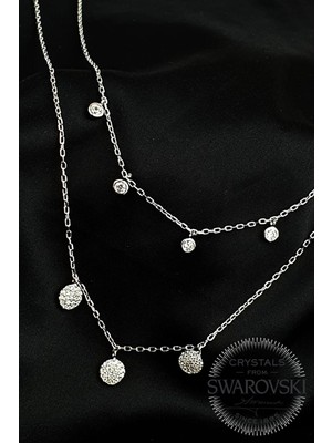 Swarovski taşlı 925 ayar gümüş çift zincirli modern kolye
