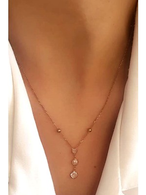 Zirkon taşlı 925 ayar gümüş rose kolye