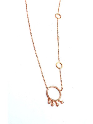 İtalyan 925ayar Gümüş Rose Asimetrik Trend Tasarım Kolye