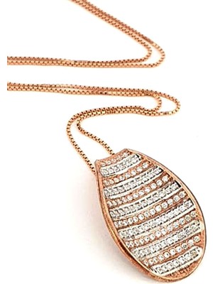 Altın işçiliğinde zirkon taş detaylı 925 ayar gümüş rose kolye