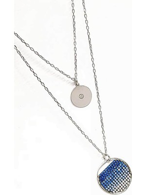 İtalyan Tasarımı Zirkon Taşlı Gümüş İkili Kolye