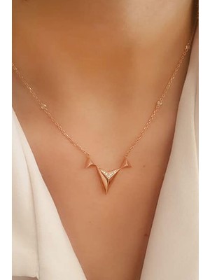 Zirkon taş detaylı 925 ayar gümüş rose ıtalyan kolye