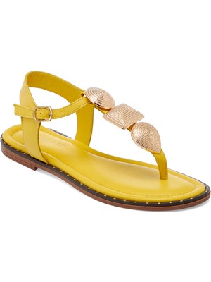 Tergan Sarı Hakiki Deri Kadın Sandalet - K25Y1SN67781-J63