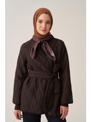 Acı Kahve-Ince Kapitone Kruvaze Kuşaklı Ceket