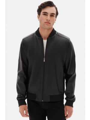 Ds Damat Regular Fit Siyah Düz Deri Mont