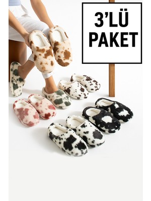 3'lü Paket Puffy Kapalı Kadın Terlik Ev Terliği